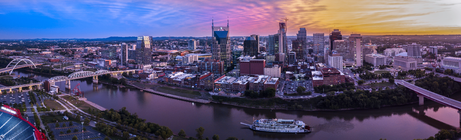 Downtown Nashville skyline at twilight — Test Home Watch Co., accredited home watch for unoccupied Middle Tennessee homes.